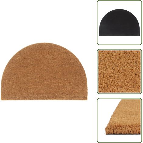 The Living Store Tapis de porte naturel demi-rond 60x90cm fibre de coco touffeté - Tapis D'entrée - Paillasson - Fibre De Coco - Antidérapant - Résistant