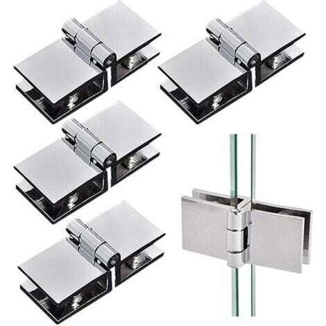 Lot de 4 charnières de porte en verre 180 degrés double face pour armoire de douche ,Pince réglable en alliage de zinc pour verre d'épaisseur 5 mm-8 mm (1/4)