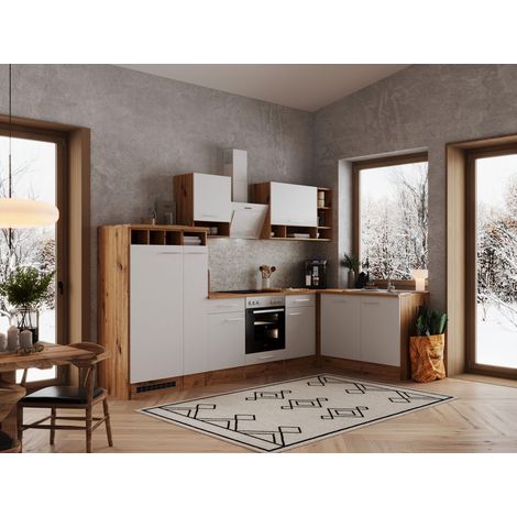 Küche Küchenzeile Leerblock Winkelküche Eiche Weiß Hilde 310x172 cm Respekta