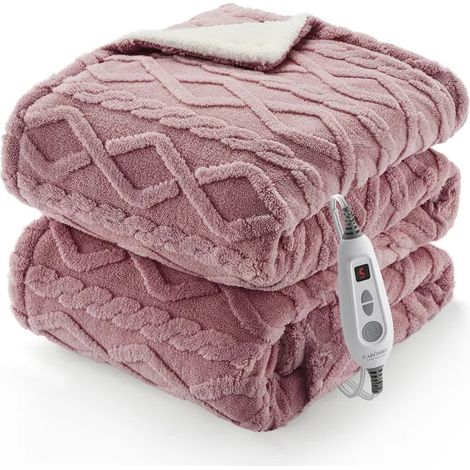 Couverture chauffante électrique ultra-douce – 6 niveaux de chaleur – Arrêt automatique – Contrôle LCD – 180130cm -Pink (1/5)