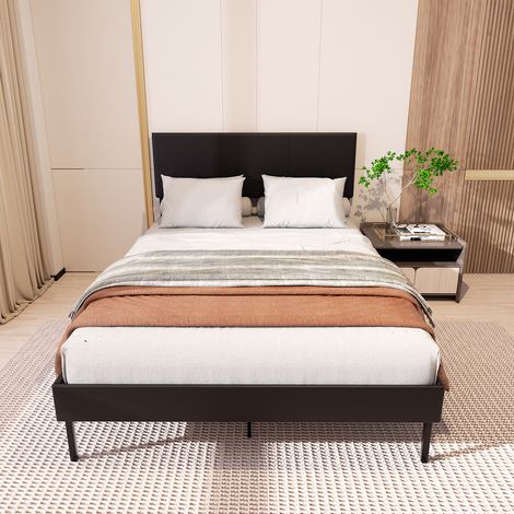 Wolketon Letto imbottito 120x200 cm con ampio spazio contenitore – Inclusi rete a doghe e testiera imbottita in ecopelle nera