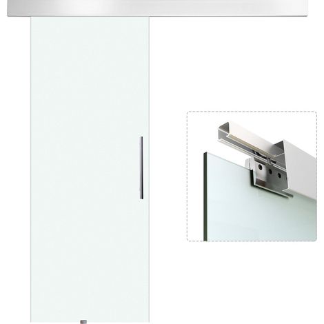 Ensemble complet de porte coulissante en verre, porte intérieure avec poignée, verre dépoli sur une face, 2050 x 900 mm