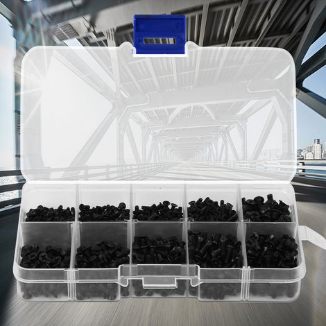 Vis à tête plate Phillips, noires, en acier au carbone, pour l'industrie électronique, lot de 1000. (1/5)