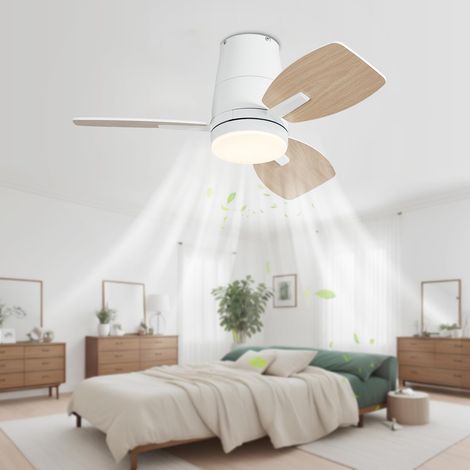 Ventilateur de plafond avec lumière, 3 températures de couleur, minuterie, 6 vitesses de vent, plafonnier avec télécommande (76 cm) (1/5)