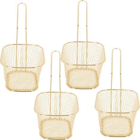 Lot de 4 paniers à friture en acier inoxydable, passoire de cuisson pour frites, ustensile de cuisine doré (1/5)
