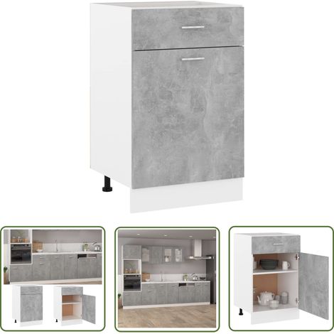 Armoire de cuisine de plancher à tiroir Design moderne, Armoire Etagère de rangement, Gris béton 50x46x81,5 cm Aggloméré OIB7206E (1/5)