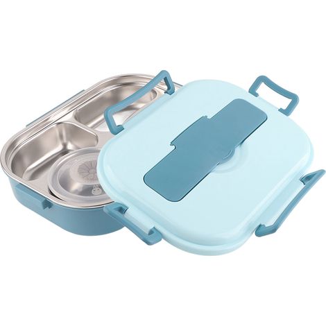 4-teilige Lunchbox aus Edelstahl, tragbare Bento-Box für Erwachsene und Schüler, mit blauer Suppenschüssel und Speisebehälter. (1/5)