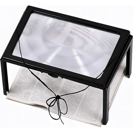 Loupe de Lecture Lumineuse A4 avec grossissement x3 et lumière - Loupe de Lecture Lumineuse avec 4 LED - Microscope de Poche avec Support Pliable - pour Livres, Personnes âgées, bijoutiers (1/5)