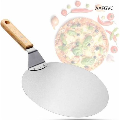 Réduction, Pelle à pizza en acier inoxydable avec manche en bois, poussoir à pizza pour pierre à pizza, poussoir à pain, pelle à gâteau, pelle à pizza,AAFGVC (1/4)