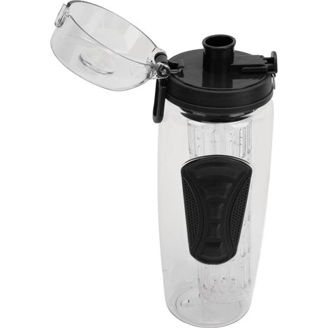 Wasserflasche mit Fruchtinfusion, rutschfestem Klappdeckel, auslaufsicherer Infusionsflasche für Damen und Herren, schwarz (1/5)