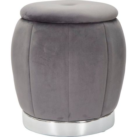 Puff Contenitore Paris Ø43x43 cm in Legno Spugna e Poliestere Grigio e Argento (1/5)