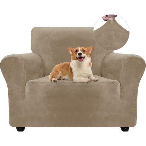 Samt-Sofabezug, 1-Sitzer-Sesselbezug, Stretch-Sesselbezug, Universal-Sofabezug mit Armlehnen, Sofaschutz für Katzen und Hunde, Kamel (1/5)