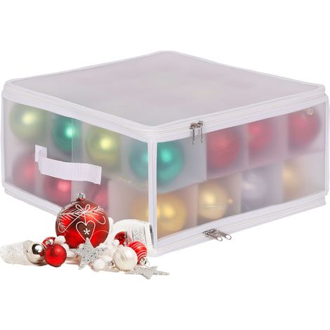 Scatola per palline di Natale Relaxdays, 32 palline, HxLxP: 18x36x36 cm, plastica, cartone, scatola trasparente/bianca