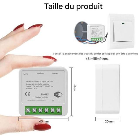 Interrupteur Éclairage - Wi-Fi Bluetooth - Compatible Google Home Alexa Smart Life - Pour Installation Derrière Interrupteur Mural - Lot de 2 (1/5)