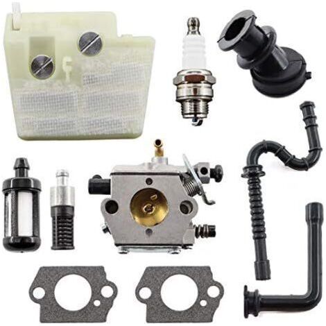 Carburador Walbro WT194 con filtro de aire, filtro de combustible, bujía y tubo de combustible para STIHL Motosierra MS240/MS260/MS024/MS026 (completo)