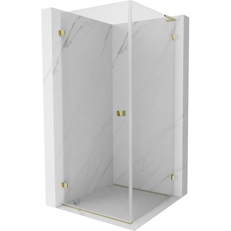 Mexen Lunar-B L Schwenkbare Duschkabine links 100 x 100 cm, transparent, gold - 832L-100-100-50-00-L (1/5)