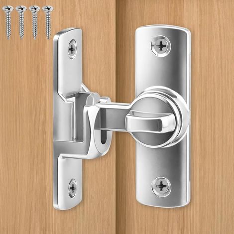 Verrou Porte Coulissante, 90/180 Loquet Porte Interieure avec Vis, Degrés Verrou Porte Interieure pour Fenêtres, Granges, Salles de Bains, Cuisines, Jardin(Argent) (1/5)