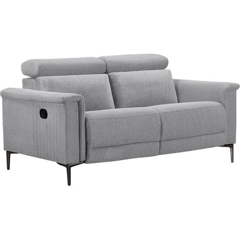 Lund-Canapé 2 places avec 1 fauteuil inclinable manuel en tissu gris clair (1/5)