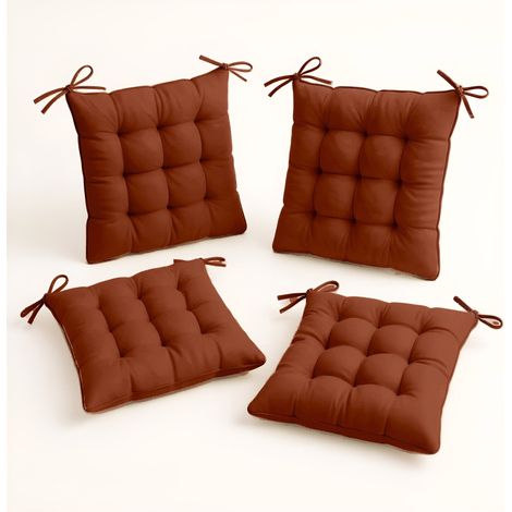 Lot de 4 Galettes de Chaise 40x40 Terracotta - Intérieur & Extérieur (Déperlant avec Attaches) (1/5)