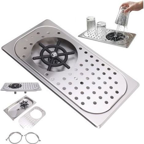 Évier de Bar avec Rinceur de Verre, Pichet en Acier Inoxydable, Rinceur de Gobelet, Rinceur de Nettoyage de Verre, Lavage à Haute Pression avec Tuyau D'égouttement pour Bar (Inox Couleur A) (1/5)
