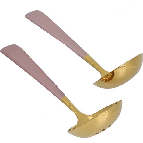 Ensemble de 2 cuillères à soupe en acier inoxydable, cuillère à égoutter, écumoire, couverts, ustensiles de cuisine, rose doré (1/5)