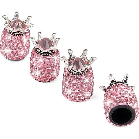 4 Pièces Bouchon Valve De Pneu, Valve de Voiture, Couronne Capuchon De Valve, Diamant Brillant Bouchons De Valve, Universels Ornés Voiture Accessoires Bouchon Valve De Pneu (Rose) (1/5)