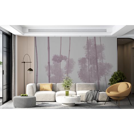 Papier peint nature - silhouettes de pins dans la brume - 150 x 250 cm (1/2)
