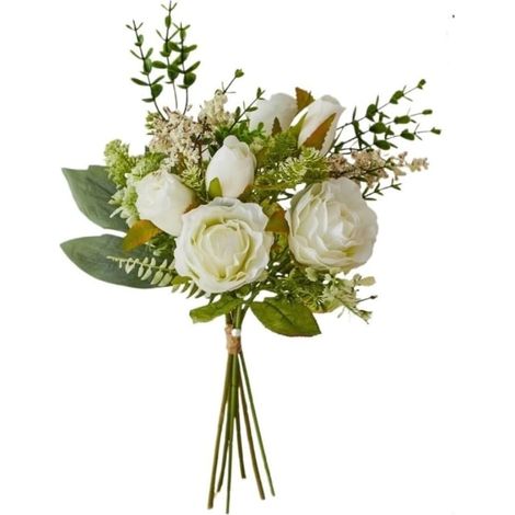 Bouquet de roses artificielles blanches pour la décoration du salon (2 pièces)-AquaForge (1/5)