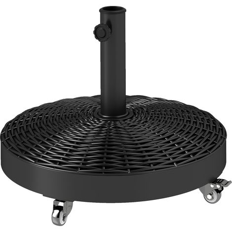 Base sombrilla pesada 25 kg avec roues pour parasols Ø3 m, poteaux 32-48 mm – Ø52x42 cm Noir