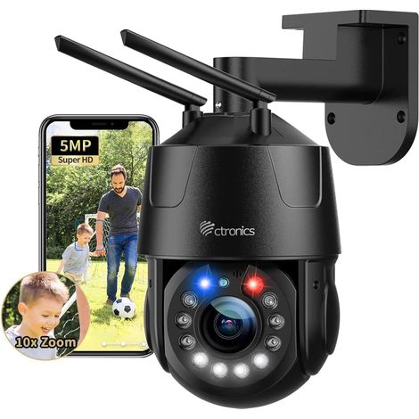 Caméra de surveillance WiFi extérieure 5MP – Zoom optique 10x – Vision nocturne 100m – Détection humaine – IP66 – Audio bidirectionnel