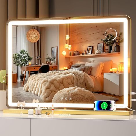 Hasipu Kosmetikspiegel mit Licht, 70 x 50cm LED Schminkspiegel, Beleuchteter Schminkspiegel mit dimmbaren 3 Modi, Touchscreen Steuerung Kosmetikspiegel