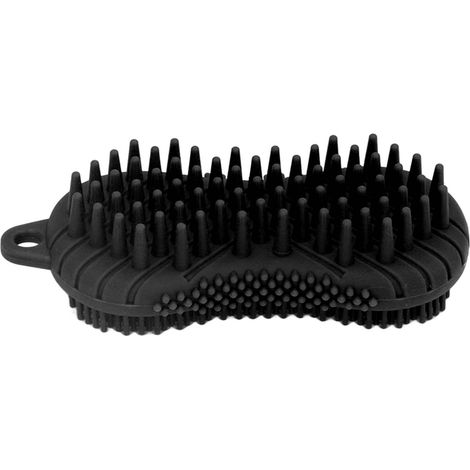 Gant de douche en silicone double face avec manche ergonomique, brosse de massage corporelle sûre pour les poils, noir (1/5)