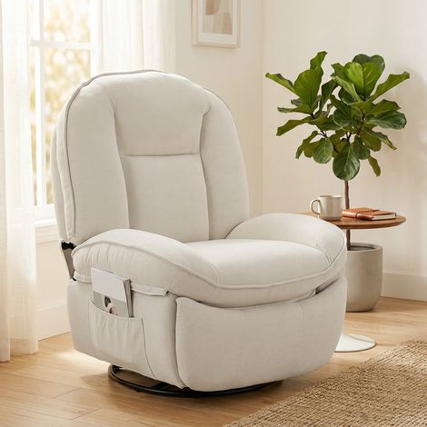 Relaxsessel, Drehbarer Schaukel- und Liegestuhl mit Tiefer Sitzfläche, Dickem Rückenpolster, Einfacher Montage, Creme