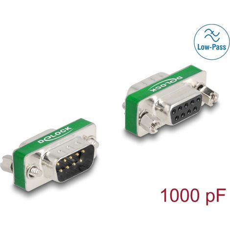 Delock Filtro de supresiÃ³n de interferencias RF/EMI D-Sub de 9 pines macho a hembra con filtro de paso bajo capacitivo