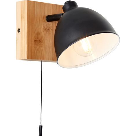 Brilliant Applique Celia noir mat/bambou métal/bambou interrupteur à tirette 1x D45, E14, 28 W, Convient pour lampe à poser (non incluse) (1/5)