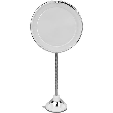 Miroir grossissant 10X avec lumière LED, ventouse et cou réglable pour maquillage à domicile ou bureau (1/4)