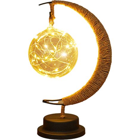 Lampe de style LED, veilleuse en fer, lampe lune magique 3D, lampe Ramadan LED, veilleuse étoile et lune, lampe décorative (lumière chaude)
