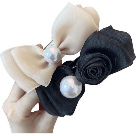 Haarspange mit künstlicher Perle und Schleife, für Pferdeschwänze, Haaraccessoires (1/4)