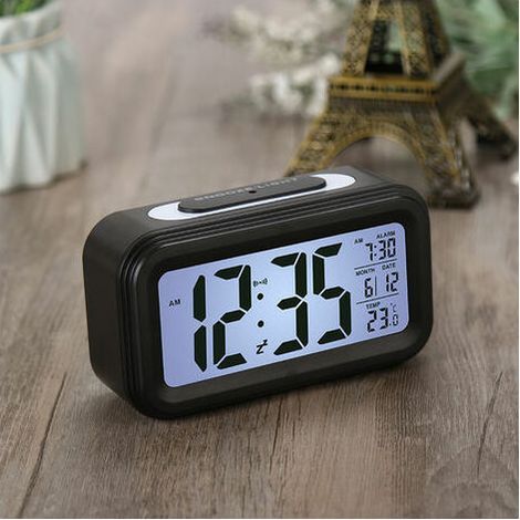 Reloj despertador digital multifuncional con luz LED inteligente, indicador de temperatura y calendario perpetuo. (1/5)