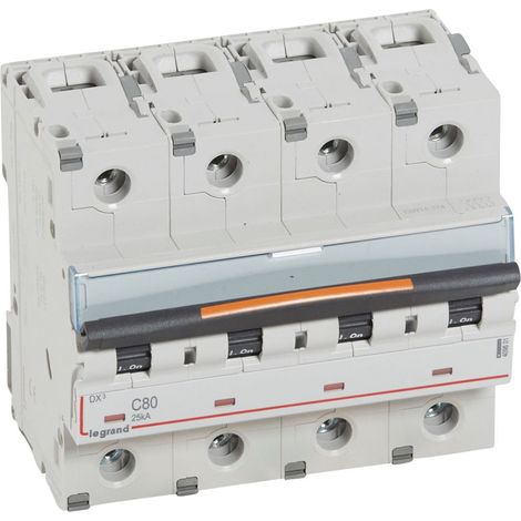 Disjoncteur DX³ 25kA arrivée haute et départ bas à vis 4 Pôles 400V 80A courbe C 6 modules LEGRAND 409801