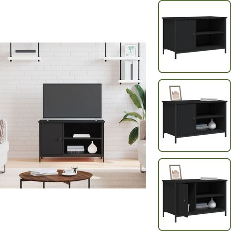 The Living Store Mobile Porta TV Nero 80x40x50 cm in Legno Multistrato - TV Stand