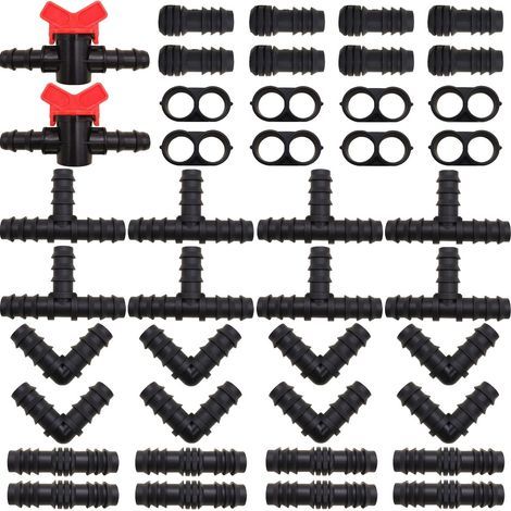 Kit de raccordement d'irrigation, connecteur de tuyau d'irrigation de 16 mm pour systèmes d'irrigation goutte à goutte, jardins, terrasses, pelouses ou parterres de fleurs (42 pièces) (1/2)