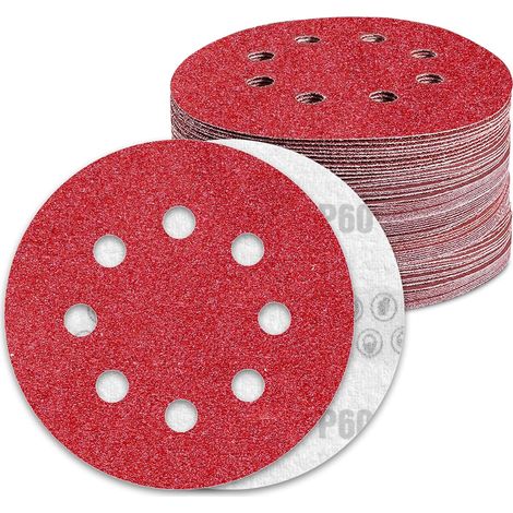 Disques Abrasifs 125mm Grain 60 Papier Poncer 80 Pièces 8 Trous Disque Poncage pour Ponceuse Excentrique