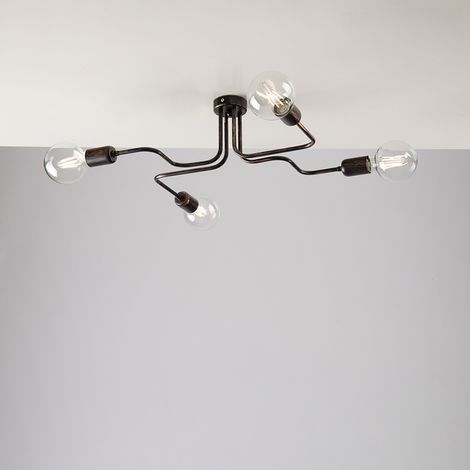 Plafoniera in ferro Nero con decorazione Rame quattro luci 57x44x h17 cm