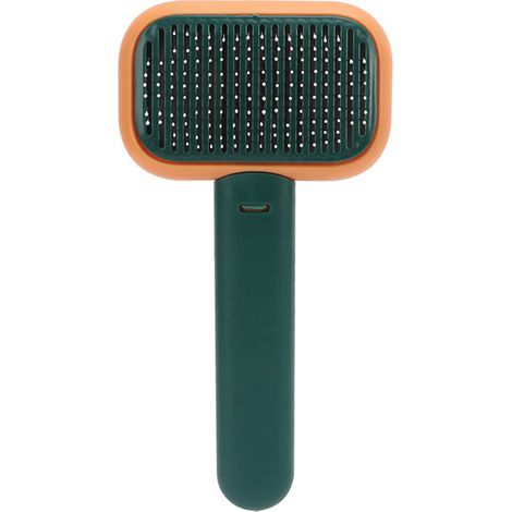Brosse pour cheveux d’animaux – Élimine les poils flottants, brosse multifonctionnelle à démêlage avec système d’auto-nettoyage pour chiens et chats, coloris orange et vert (1/5)