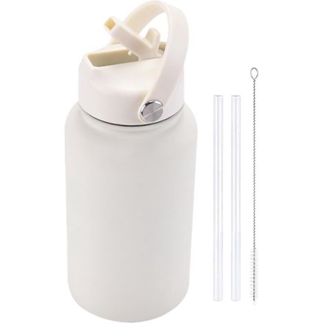 Botella de agua aislada de acero inoxidable, doble pared, ideal para gimnasio, con tapa con pajita y asa, 650 ml, perfecta para ciclismo, deportes, correr e hidratación. (1/5)