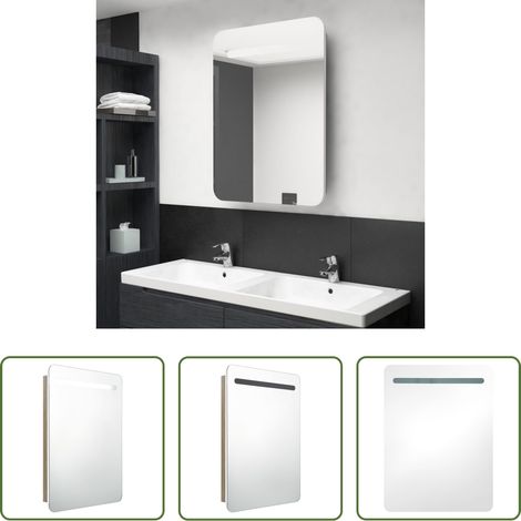 vidaXL LED-Beleuchtung - LED-Bad-Spiegelschrank Weiß und Eichen-Optik 60x11x80 cm (1/5)