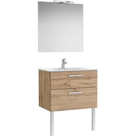 CONJUNTO VICTORIA BASE+LAVABO 700 NOGAL 2 CAJONES ESPEJO APLIQUE LED