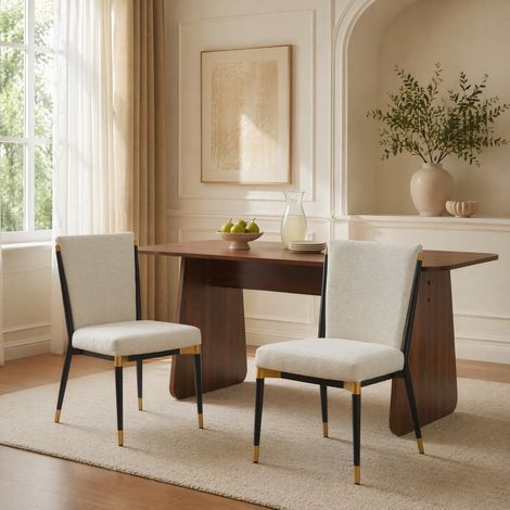 Set di 2 sedie da pranzo moderne in tessuto beige, stile scandinavo, OKWISH (1/5)