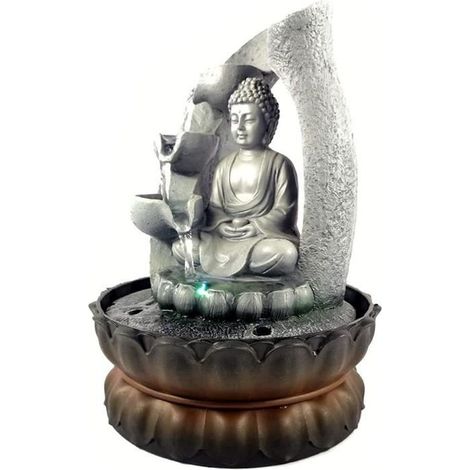 Table fountain, unique sitting Buddha office fountain decoration landscape, resin Zen fountain with lamp, used for home office (1/4)